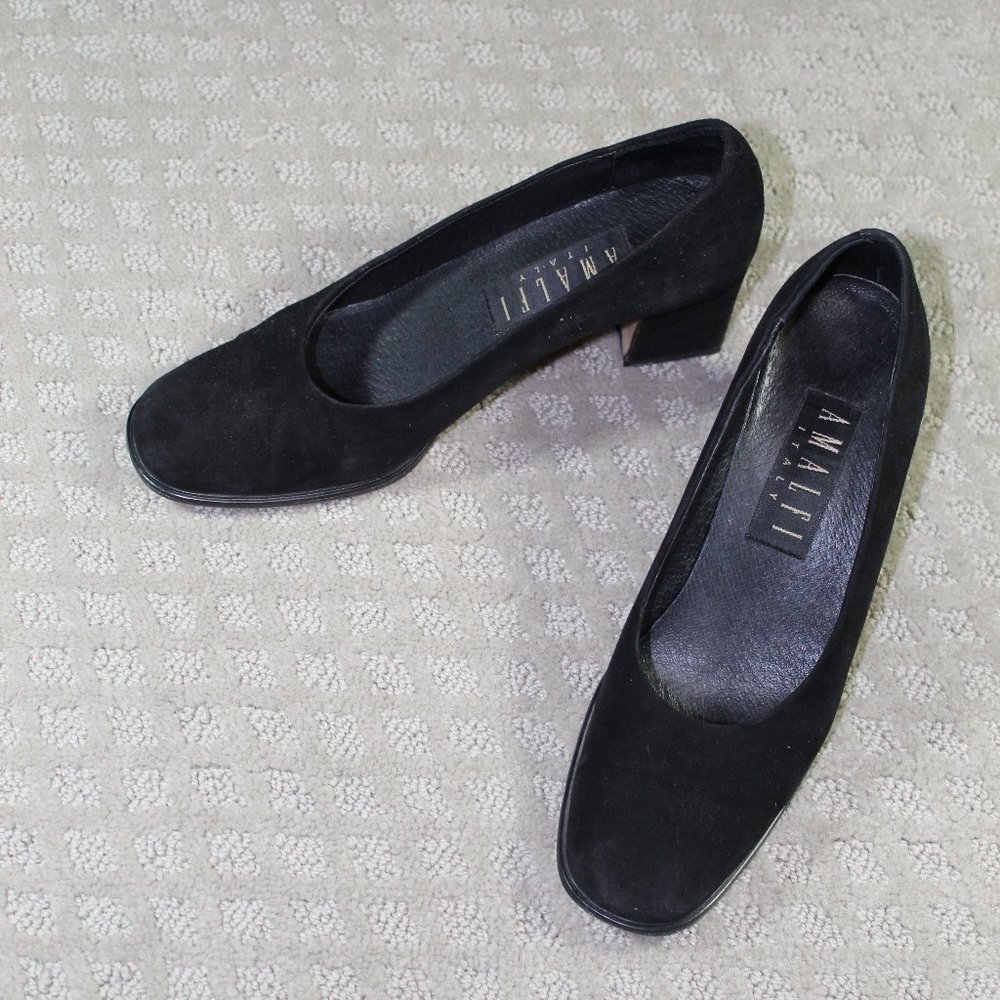 Amalfi Size 7AA Black Square Toe Suede 2.5" Block Heels